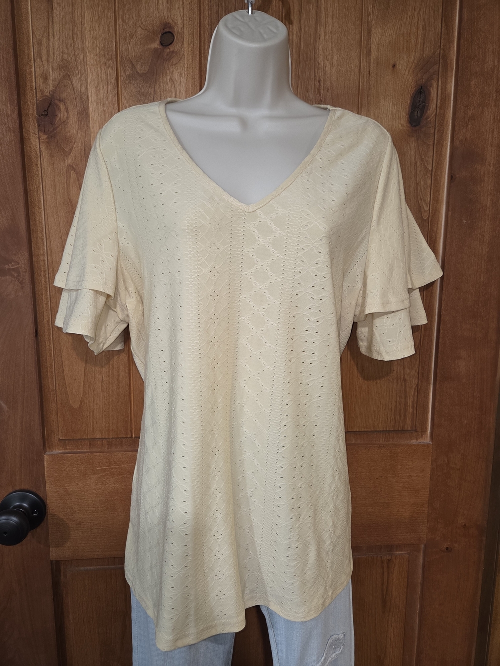 BloomChic Women’s Cream Eyelet‎ Ruffle Sleeve Top